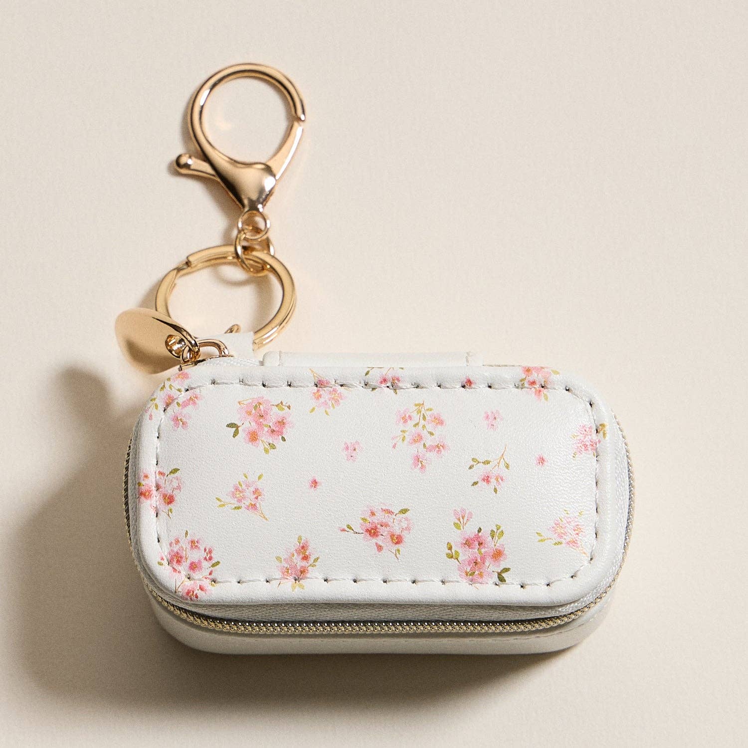 Pink Floral Travel Jewelry Case Keychain – Mini Zipper Organizer with Ring Holder - Nifty Decor & More