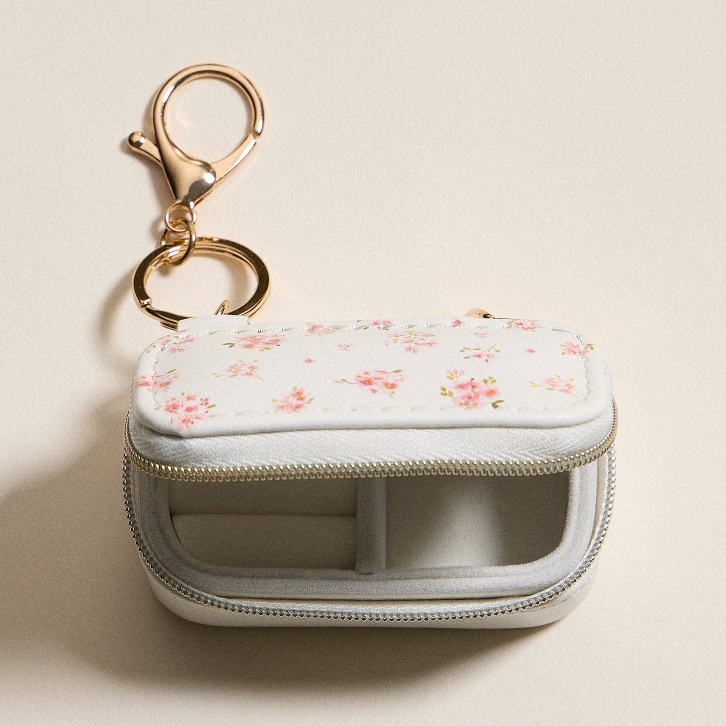 Pink Floral Travel Jewelry Case Keychain – Mini Zipper Organizer with Ring Holder - Nifty Decor & More