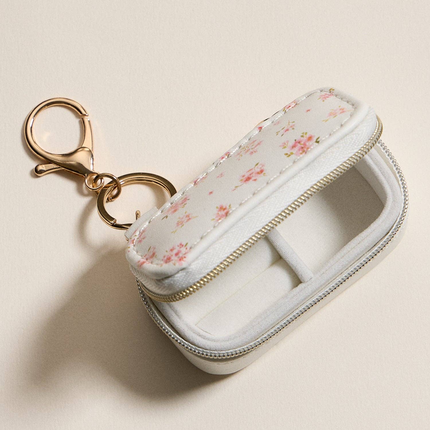 Pink Floral Travel Jewelry Case Keychain – Mini Zipper Organizer with Ring Holder - Nifty Decor & More