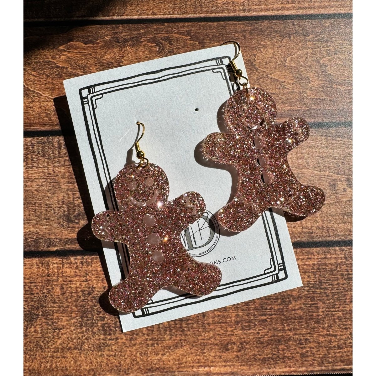 Pink Glitter Gingerbread Acrylic Earrings - Nifty Decor & More
