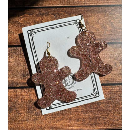Pink Glitter Gingerbread Acrylic Earrings - Nifty Decor & More