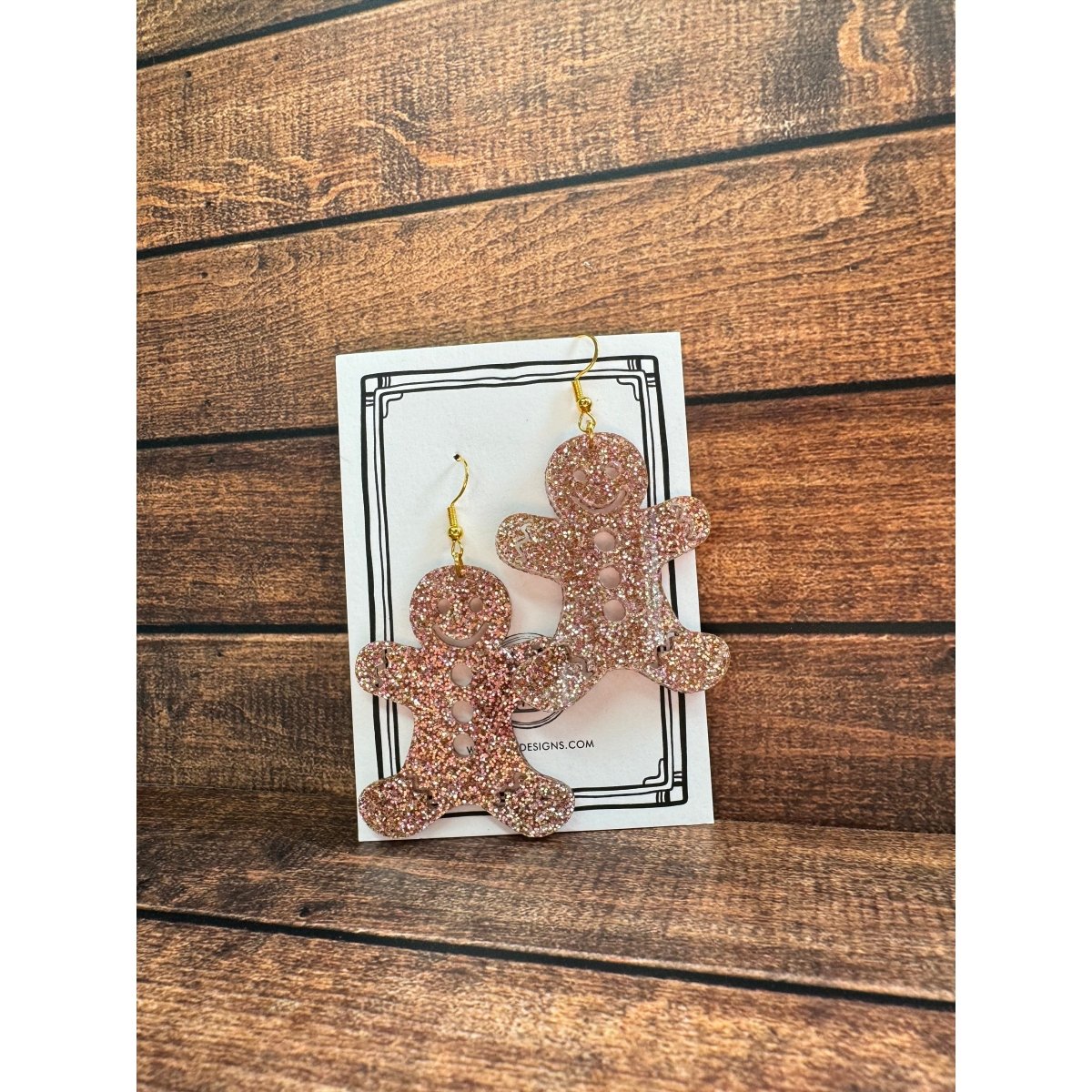 Pink Glitter Gingerbread Acrylic Earrings - Nifty Decor & More