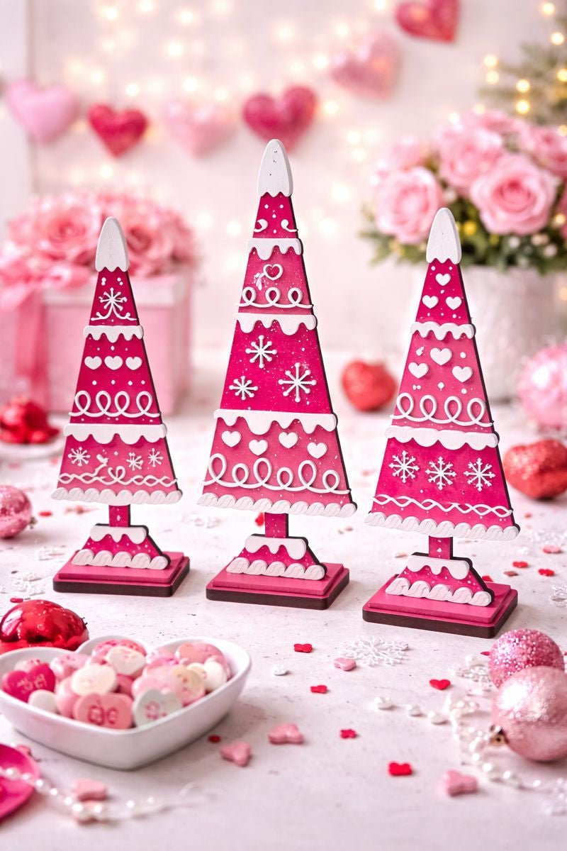 Pink Heart Tree Decor – Valentine’s Day Tabletop Tree – Pink Christmas Gingerbread Tree – Winter Holiday Decor - Nifty Decor & More