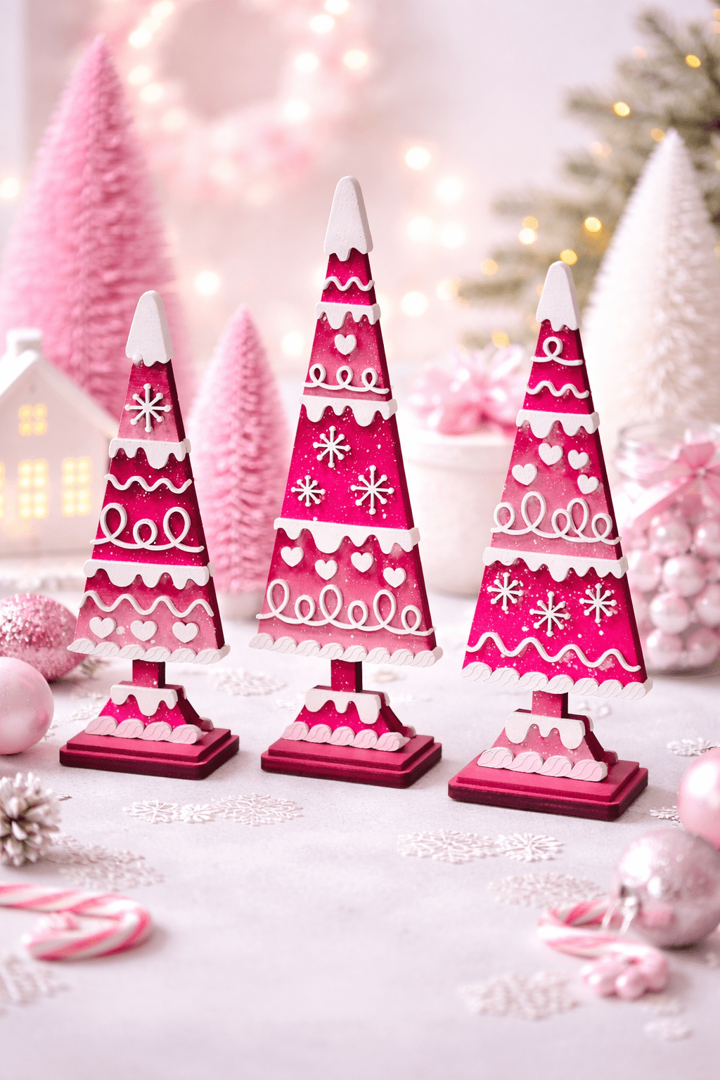 Pink Heart Tree Decor – Valentine’s Day Tabletop Tree – Pink Christmas Gingerbread Tree – Winter Holiday Decor - Nifty Decor & More