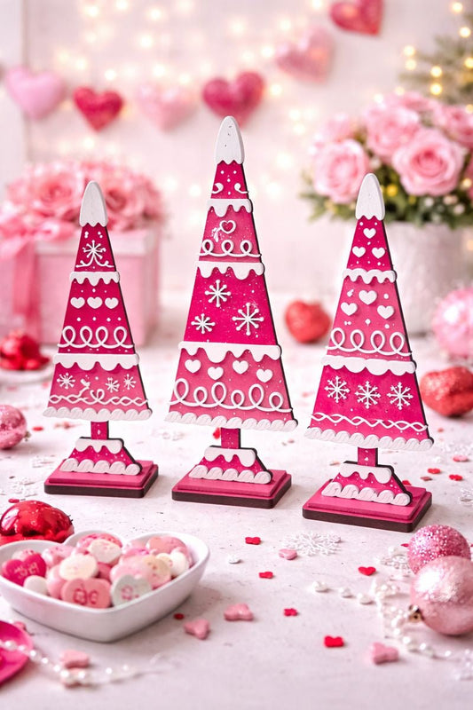Pink Heart Tree Decor – Valentine’s Day Tabletop Tree – Pink Christmas Gingerbread Tree – Winter Holiday Decor Valentine Shelf Sitter
