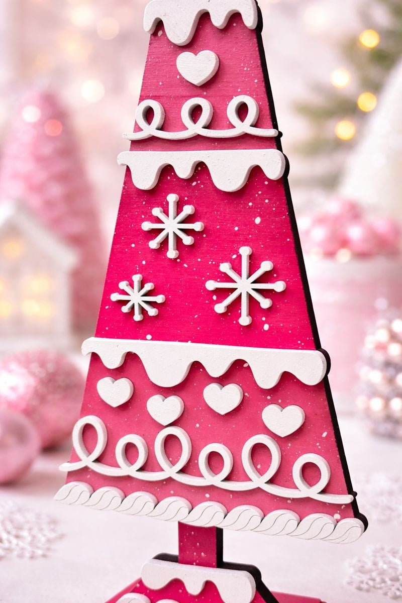 Pink Heart Tree Decor – Valentine’s Day Tabletop Tree – Pink Christmas Gingerbread Tree – Winter Holiday Decor - Nifty Decor & More