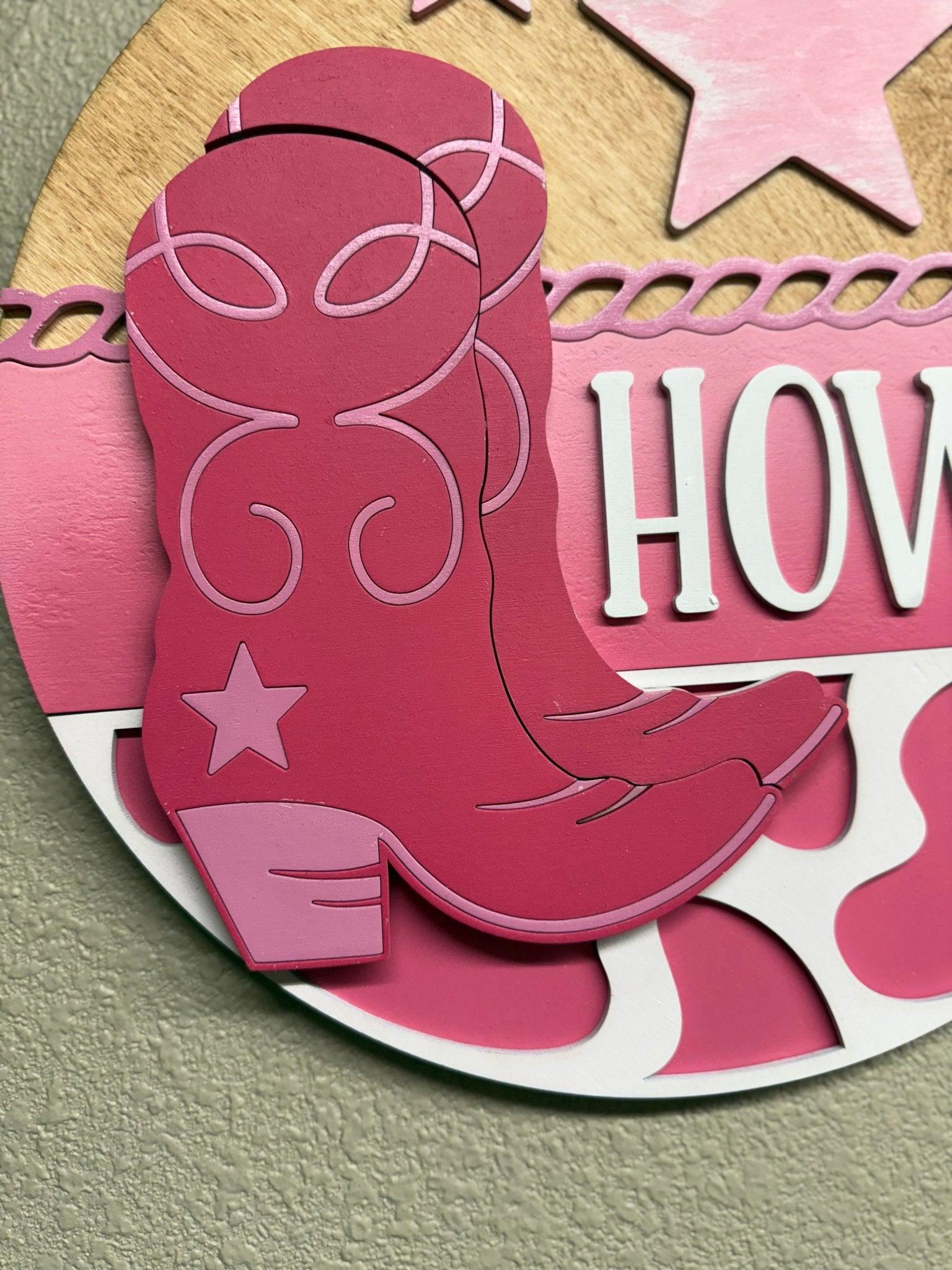 Pink Howdy Boots Wall Decor: Rustic Texas Farmhouse Art (13.5" X 13.5") - Nifty Decor & More