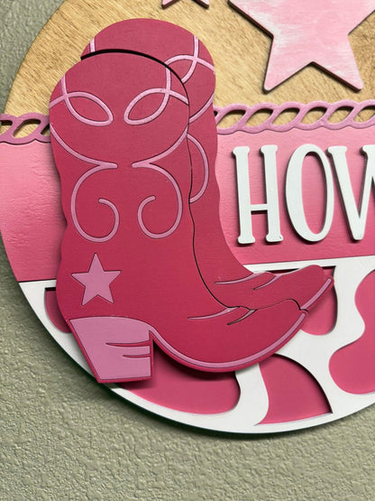 Pink Howdy Boots Wall Decor: Rustic Texas Farmhouse Art (13.5" X 13.5") - Nifty Decor & More