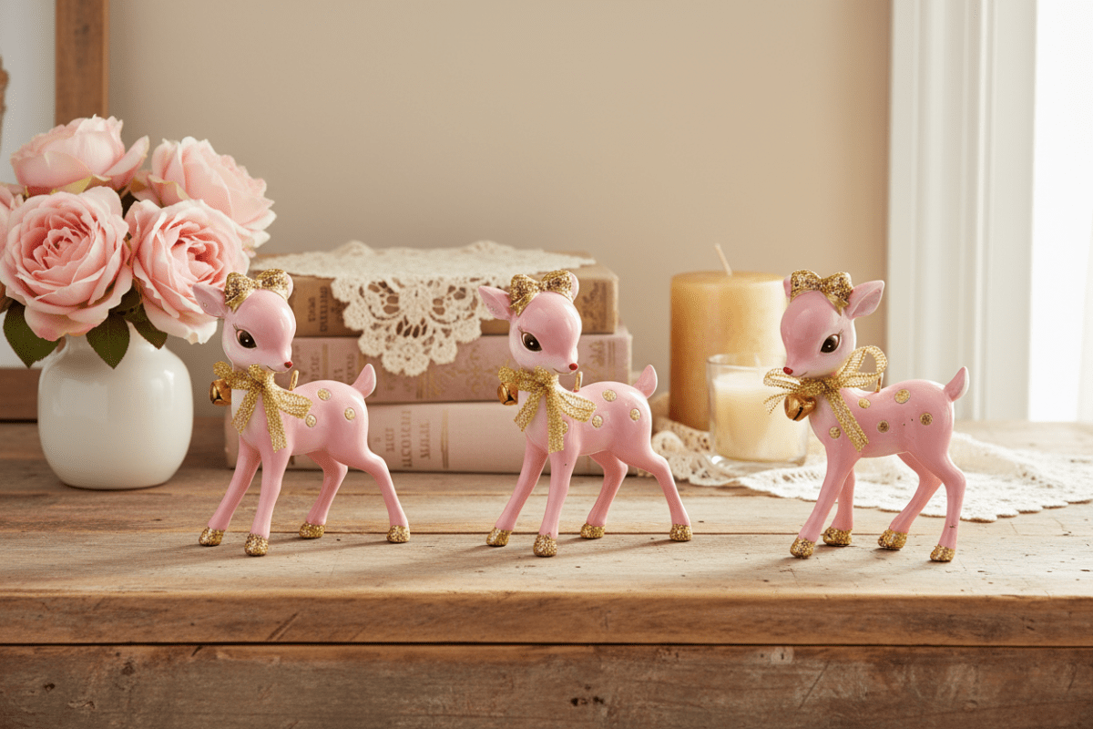 Pink Retro Deer 3" Ornaments by Raz Imports - Nifty Decor & More
