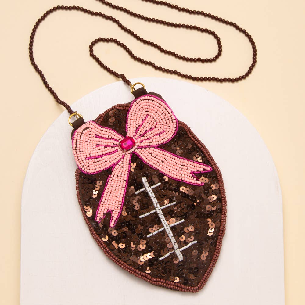 Pink Ribbon Football Crossbody Bag Sequin & Seed Beaded - Nifty Decor & More