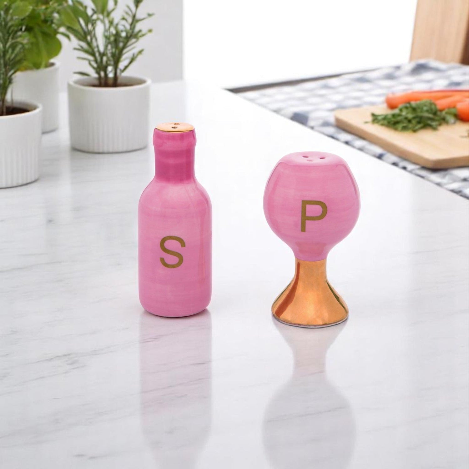 Pink Wine Bottle Salt and Pepper Shakers, Cute 3.75" Ceramic Set, Kitchen Tabletop Seasoning, Gift for Wine Lovers - Nifty Decor & More