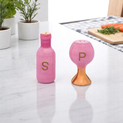Pink Wine Bottle Salt and Pepper Shakers, Cute 3.75" Ceramic Set, Kitchen Tabletop Seasoning, Gift for Wine Lovers - Nifty Decor & More