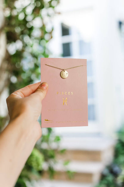 PISCES Zodiac Necklace - Gold - (Feb 19 - Mar 20) - Nifty Decor & More