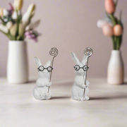 RAZ - 5" Bunnies with Glasses Place Card Holders - Set Of 2