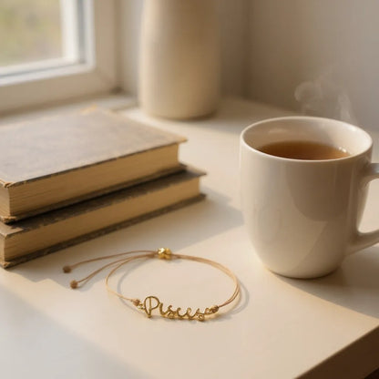 PISCES Zodiac Cord Bracelet Gold - February 19 - March 20 Zodiac Sign Bracelets