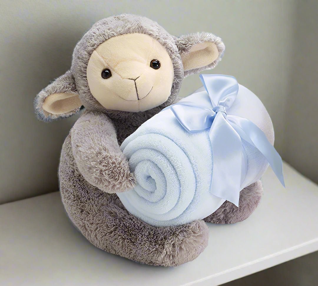 Plush Lamb With Blanket | Adorable Baby Gift, Nursery Decor & Baby Shower Present for Kids - Nifty Decor & More