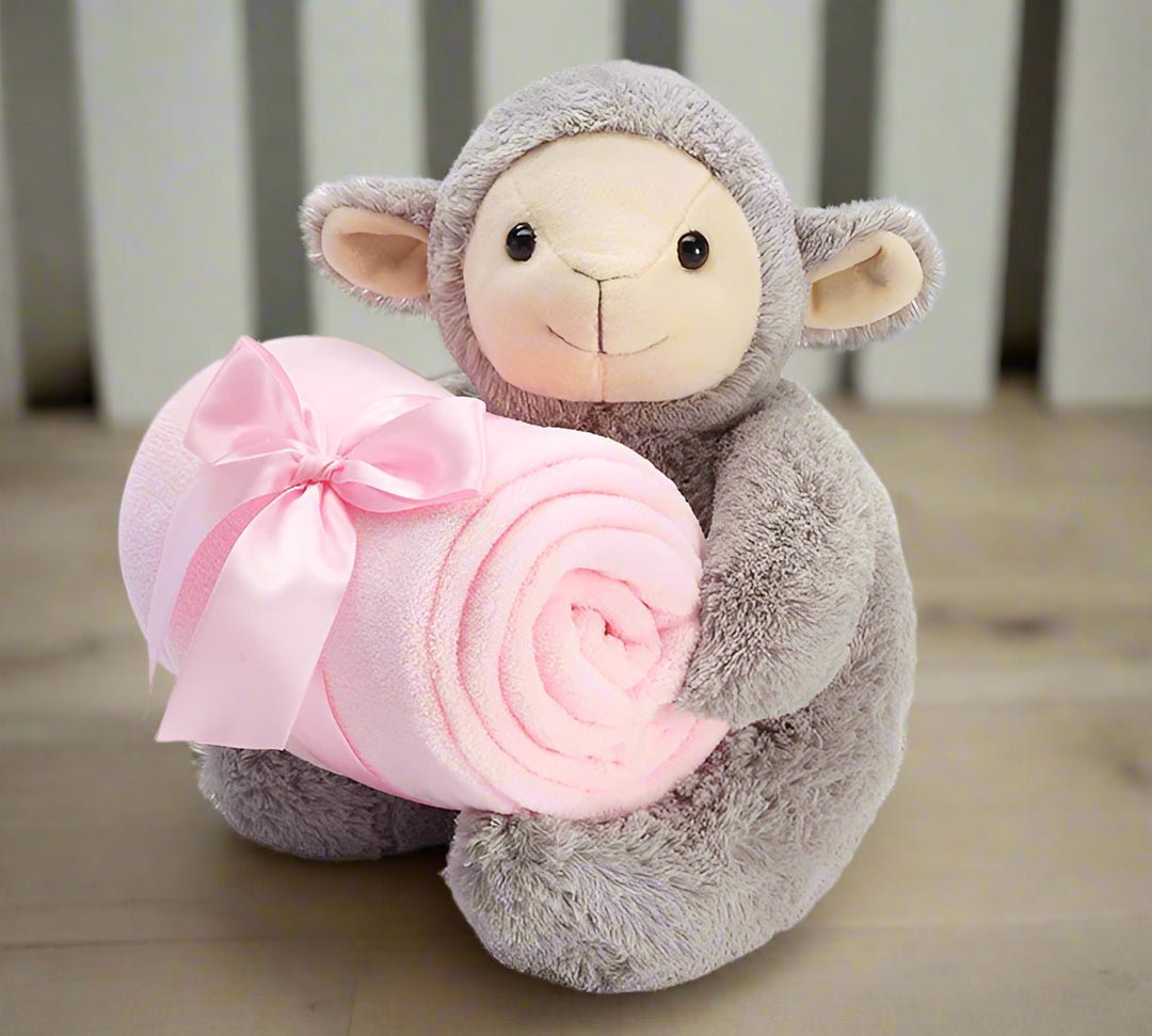 Plush Lamb With Blanket | Adorable Baby Gift, Nursery Decor & Baby Shower Present for Kids - Nifty Decor & More