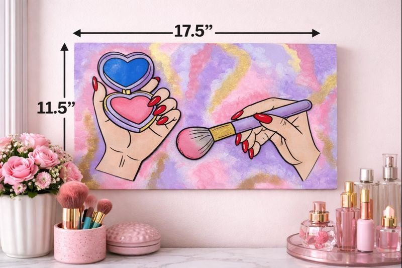 Pop Art Makeup Hands Wood Wall Art, Glam Vanity Decor, Pink Purple Beauty Sign, Modern Feminine Home Accent - Nifty Decor & More