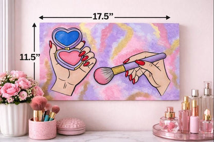 Pop Art Makeup Hands Wood Wall Art, Glam Vanity Decor, Pink Purple Beauty Sign, Modern Feminine Home Accent - Nifty Decor & More