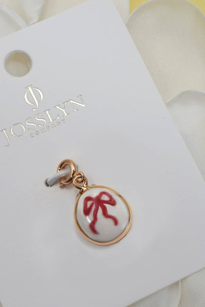 Porcelain Blue or Red bow & Cherry Charm, preppy look, stylish accessory, gift for her Red Bow