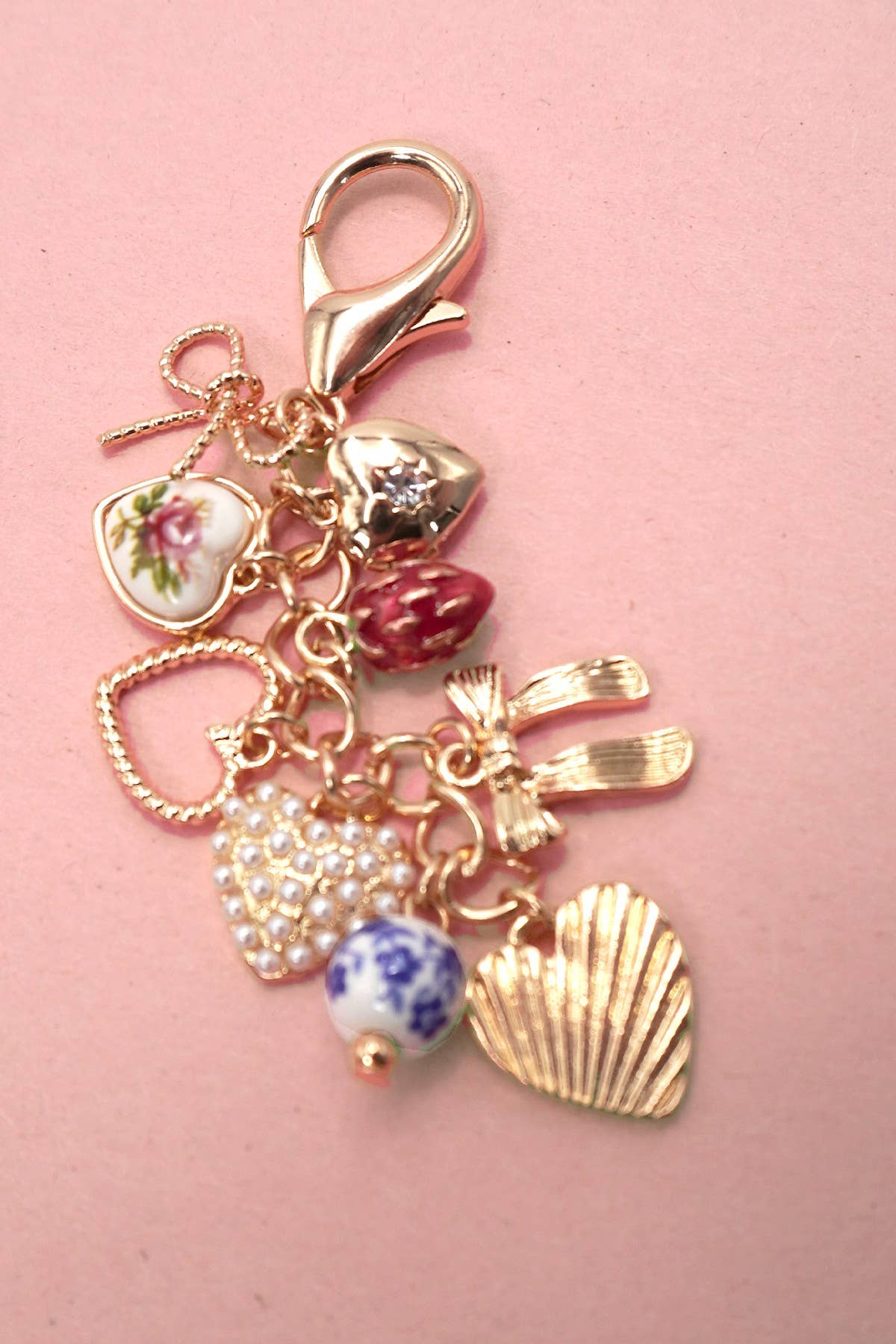 Porcelain Bows Hearts Pearl Strawberry Bag Charm - Nifty Decor & More