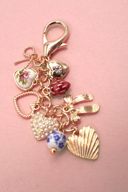 Porcelain Bows Hearts Pearl Strawberry Bag Charm - Nifty Decor & More
