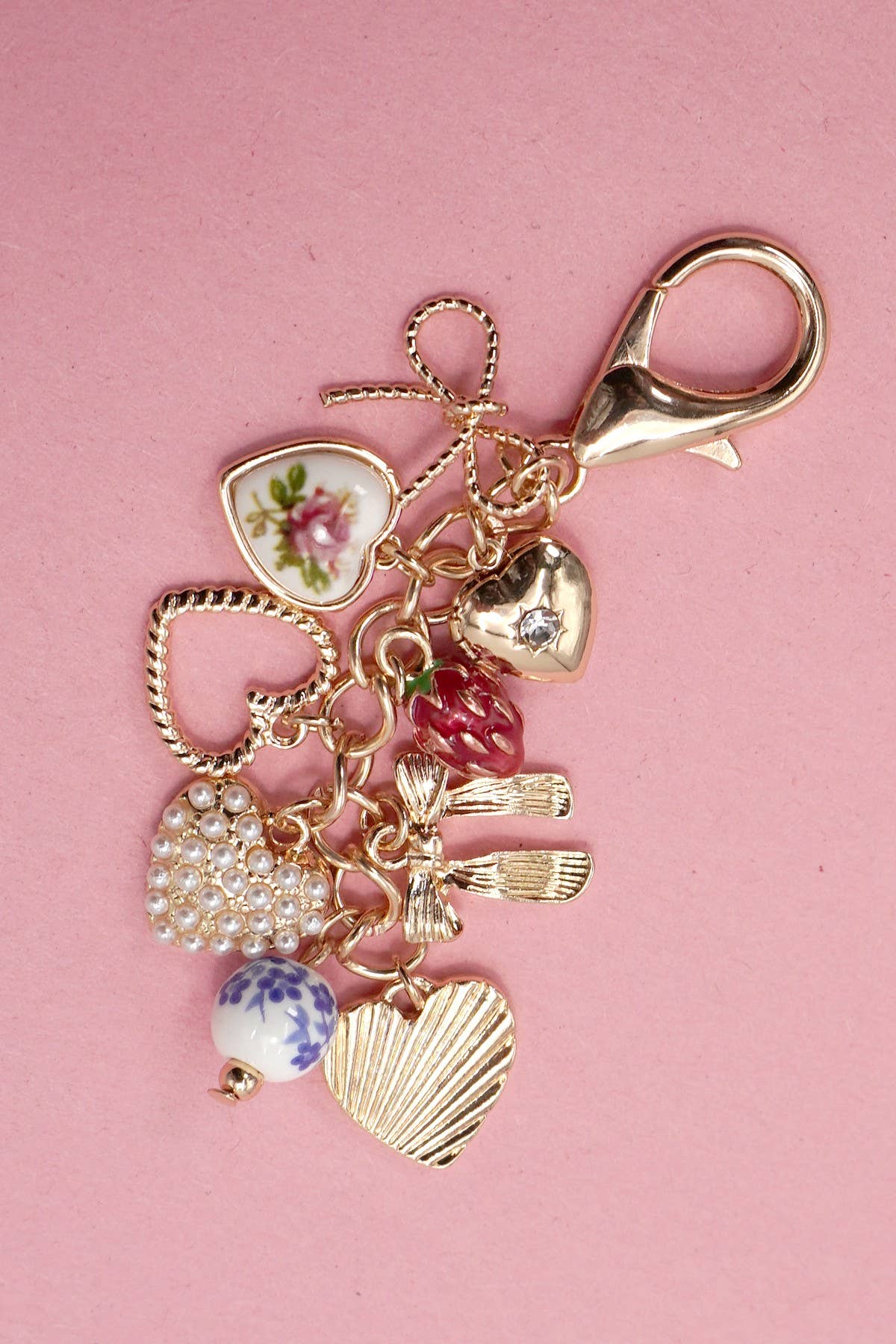 Porcelain Bows Hearts Pearl Strawberry Bag Charm - Nifty Decor & More