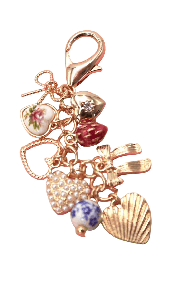 Porcelain Bows Hearts Pearl Strawberry Bag Charm - Nifty Decor & More