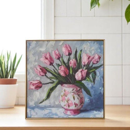 Potted Tulips Framed Wall Art 23.5" in Yellow or Pink Vase, Vibrant Floral Home Decor, Perfect Spring or Elegant Home Decoration Floral Wall Art