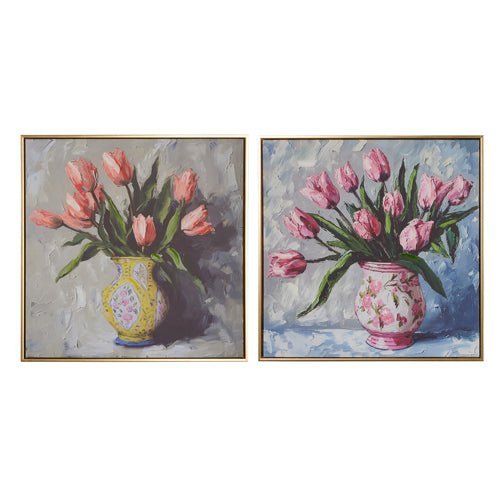 Potted Tulips Framed Wall Art 23.5" in Yellow or Pink Vase, Vibrant Floral Home Decor, Perfect Spring or Elegant Home Decoration - Nifty Decor & More