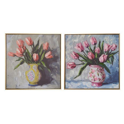 Potted Tulips Framed Wall Art 23.5" in Yellow or Pink Vase, Vibrant Floral Home Decor, Perfect Spring or Elegant Home Decoration - Nifty Decor & More