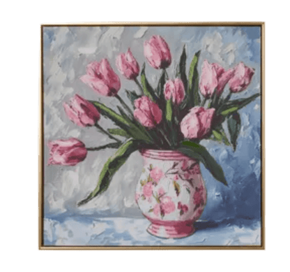 Potted Tulips Framed Wall Art 23.5" in Yellow or Pink Vase, Vibrant Floral Home Decor, Perfect Spring or Elegant Home Decoration - Nifty Decor & More