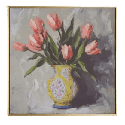 Potted Tulips Framed Wall Art 23.5" in Yellow or Pink Vase, Vibrant Floral Home Decor, Perfect Spring or Elegant Home Decoration - Nifty Decor & More
