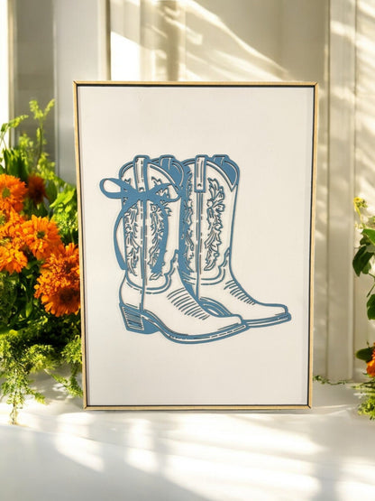 Preppy Blue Girly Wall Art, Western Decor with Four Fun Options, Great Gift for Cowgirl Lover