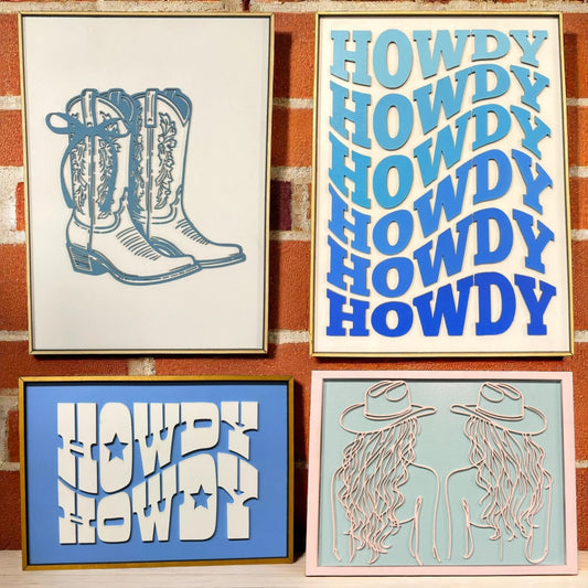 Preppy Blue Girly Wall Art, Western Decor with Four Fun Options, Great Gift for Cowgirl Lover - Nifty Decor & More