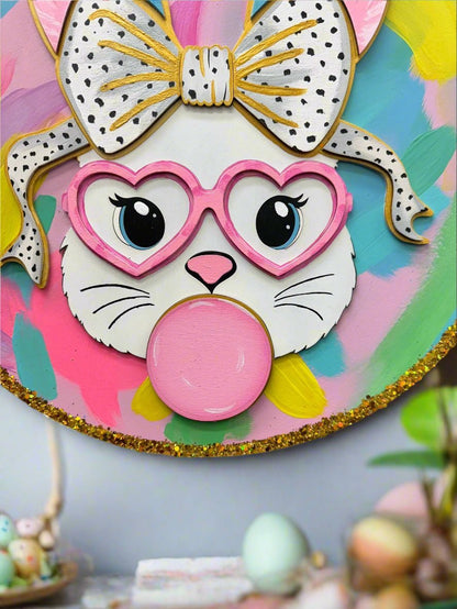 Preppy Bubble Gum Bunny Wall Decor | Colorful Vibrant Festive Home Decor for Easter & Spring Celebrations - Nifty Decor & More