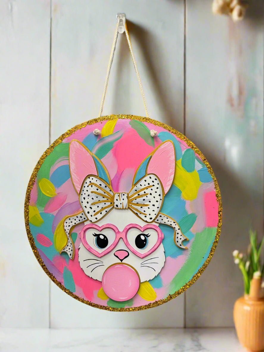 Preppy Bubble Gum Bunny Wall Decor | Colorful Vibrant Festive Home Decor for Easter & Spring Celebrations - Nifty Decor & More