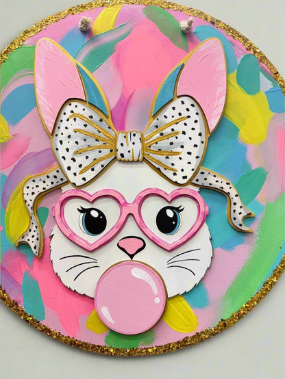 Preppy Bubble Gum Bunny Wall Decor | Colorful Vibrant Festive Home Decor for Easter & Spring Celebrations - Nifty Decor & More
