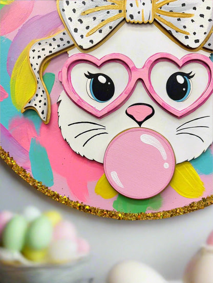 Preppy Bubble Gum Bunny Wall Decor | Colorful Vibrant Festive Home Decor for Easter & Spring Celebrations Light Pink