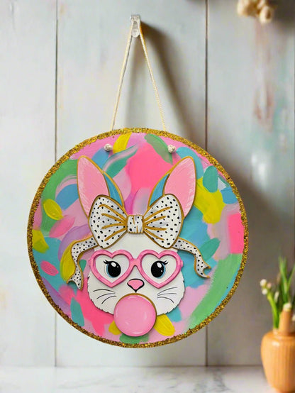 Preppy Bubble Gum Bunny Wall Decor | Colorful Vibrant Festive Home Decor for Easter & Spring Celebrations