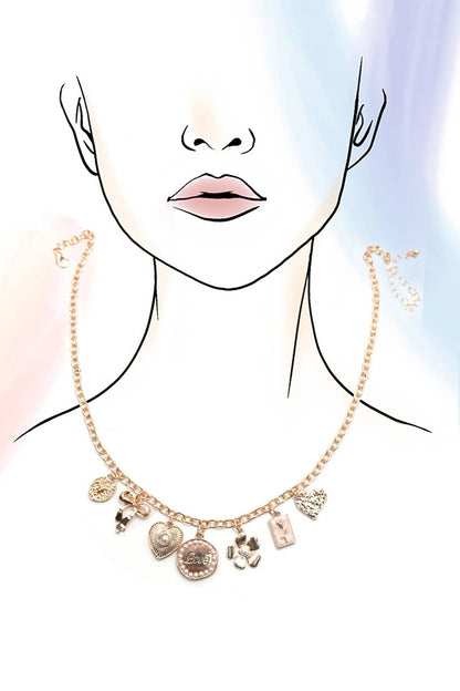 Preppy Charm Necklace Bow Love Heart Flower, inspired design, wearable art jewelry, ideal gift for girlfriends