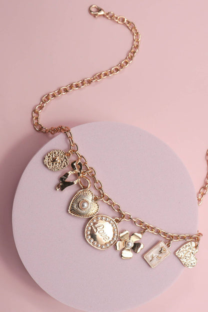 Preppy Charm Necklace Bow Love Heart Flower, inspired design, wearable art jewelry, ideal gift for girlfriends - Nifty Decor & More
