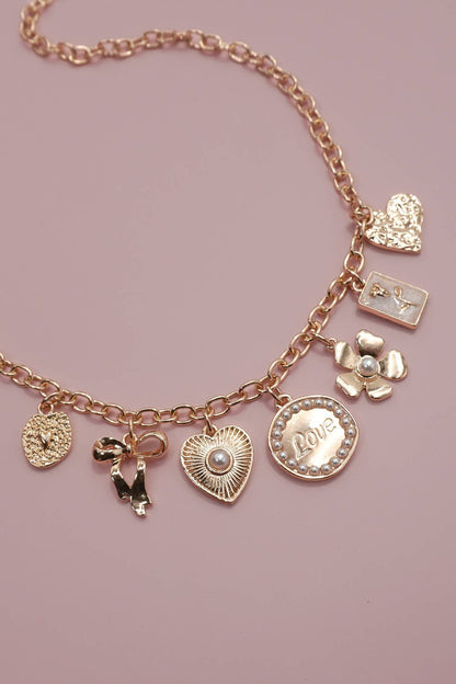 Preppy Charm Necklace Bow Love Heart Flower, inspired design, wearable art jewelry, ideal gift for girlfriends - Nifty Decor & More