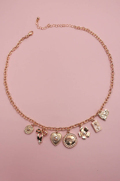 Preppy Charm Necklace Bow Love Heart Flower, inspired design, wearable art jewelry, ideal gift for girlfriends - Nifty Decor & More