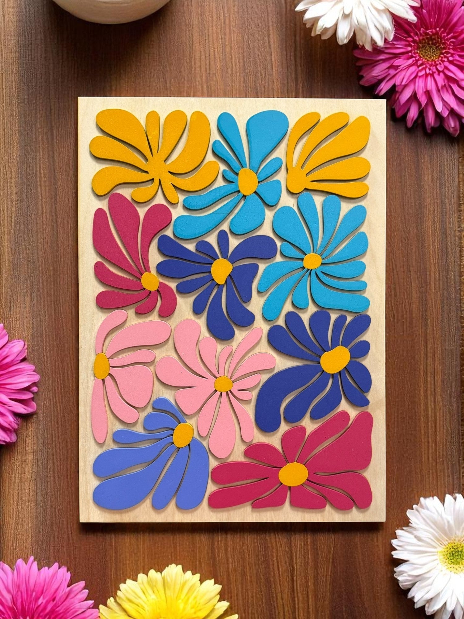 Preppy Flower Power Wall Art, Colorful Spring Flowers Decor, Vibrant Home Accent, Perfect Gift for Flower Lovers - Nifty Decor & More