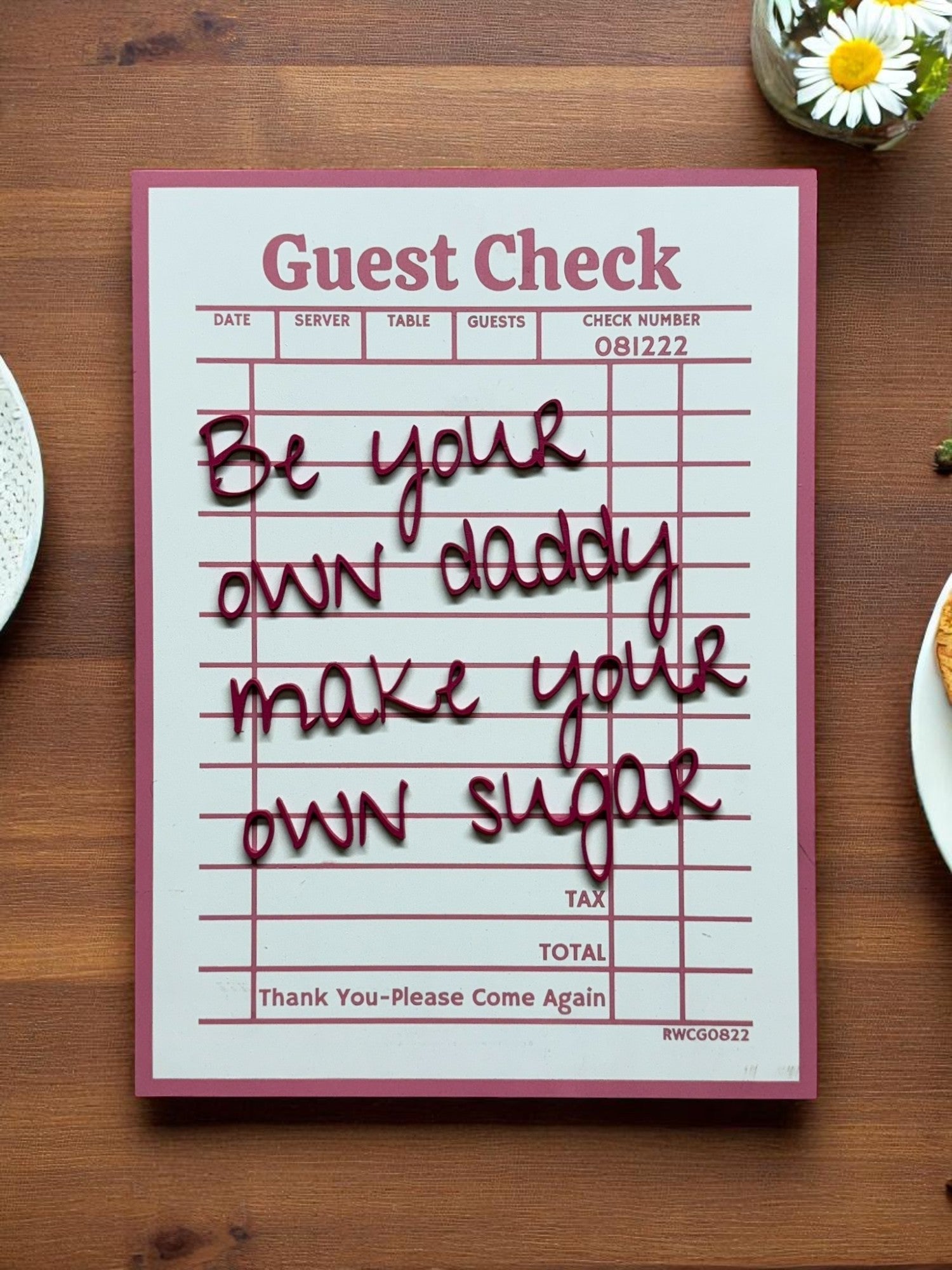 Preppy Guest Check Sugar Daddy Wall Art, Funny Pink Decor for Home, Gift for Friends & Humorous Wall Accent - Nifty Decor & More