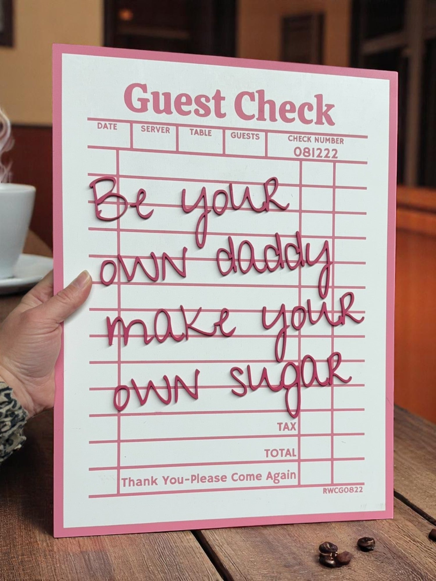 Preppy Guest Check Sugar Daddy Wall Art, Funny Pink Decor for Home, Gift for Friends & Humorous Wall Accent - Nifty Decor & More