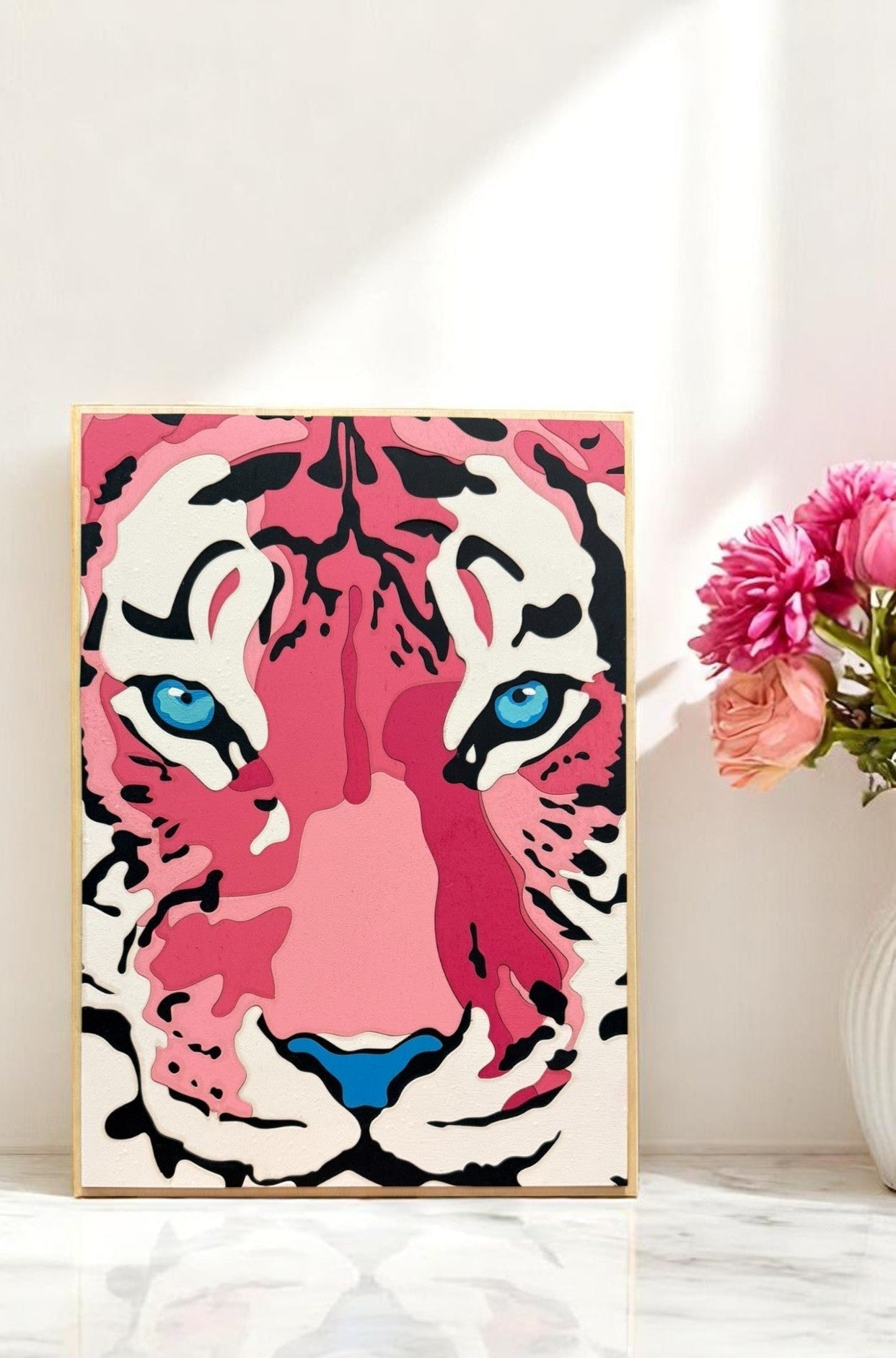 Preppy Leopard Print Wall Art, Colorful Pink & Blue Hues, Vibrant Home Décor for Stylish Spaces, Gift for Art Lovers - Nifty Decor & More