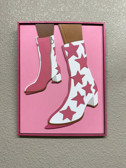 Preppy Pink and White Star Boots, Cute Cowgirl Wall Art for Playful Decor, Perfect Gift for Girly Friends and Cowgirls - Nifty Decor & More