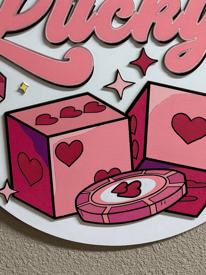 Preppy Pink Feeling Lucky Dice Wall Hanger | Chic Door Decor for Home & Office | Unique Gift Idea Valentine Wall Decor